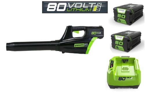 מפוח עלים נטען 80V + שתי סוללות 2.0Ah + מטען מהיר דגם 99552/2 greenworks
